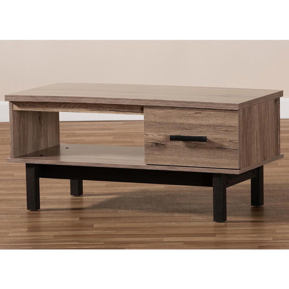 Baxton Studio Arend 1-Drawer Coffee Table in Oak and Black, , large
