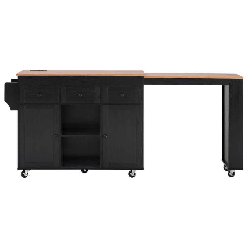 HOMLUX 86" Kitchen Island with Extendable Dining Table in Black, , large