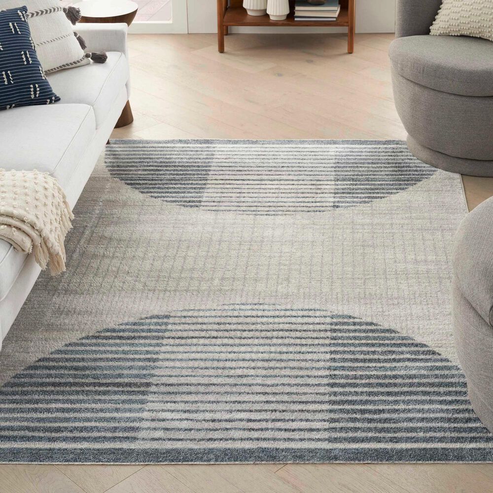 Nourison Astra Machine Washable ASW03 6&#39;7&quot; x 9&#39; Ivory and Blue Area Rug, , large