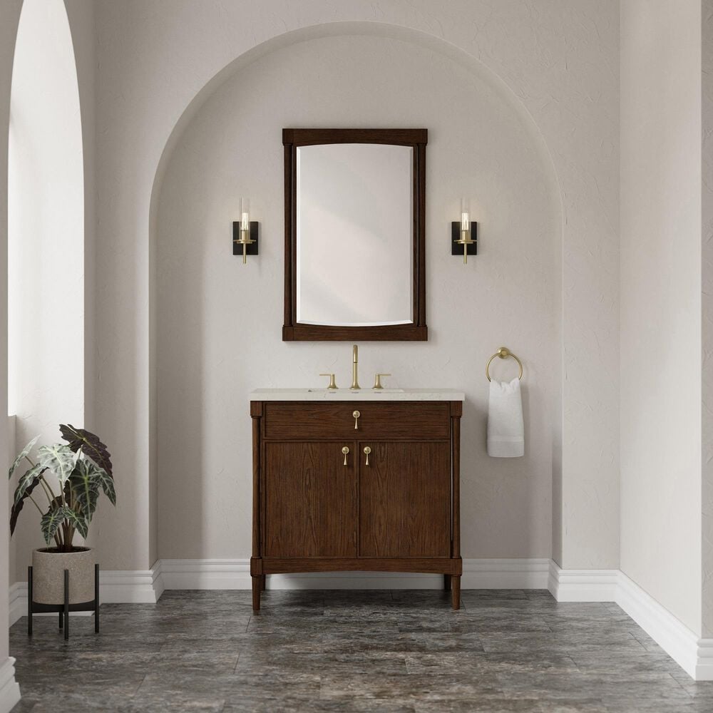 James Martin Kinnsden 36" Single Bathroom Vanity in Sable Oak with 3 cm Siberian Silestone Top and Rectangular Sink, , large
