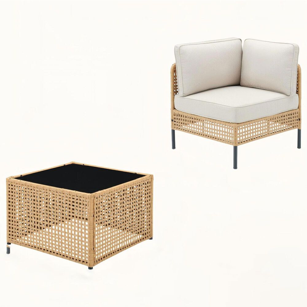 Sunwell Garden 2-Piece Patio Modular Set with Corner Chair in Beige, , large