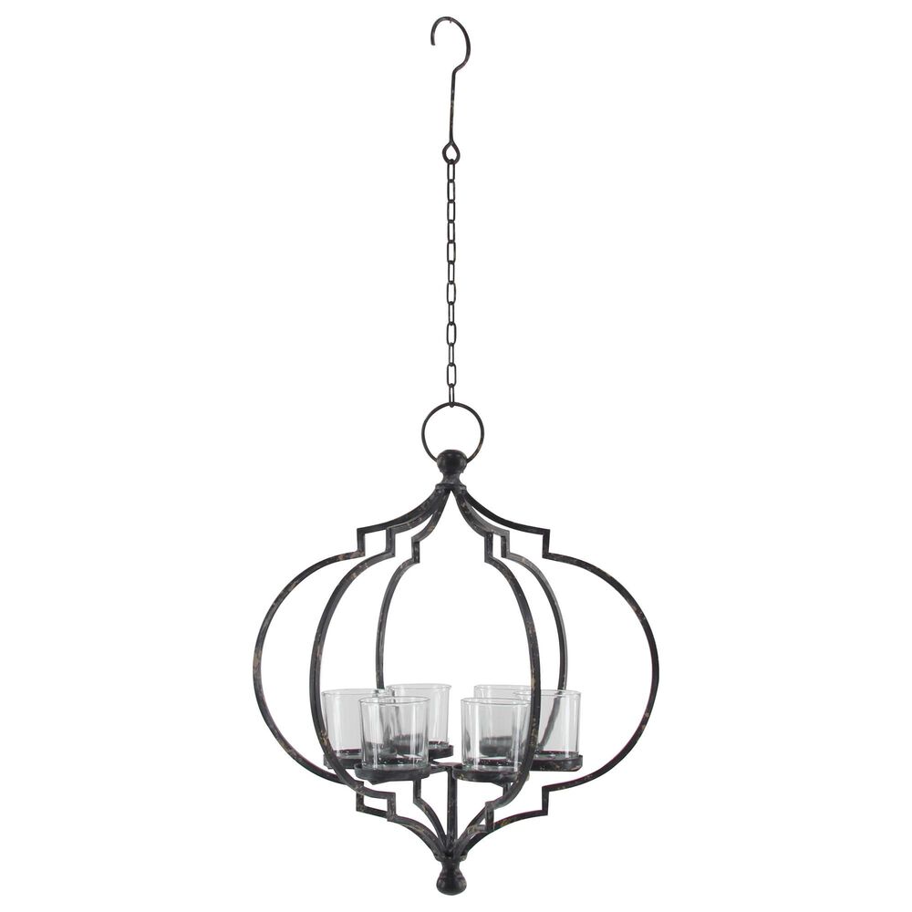 Maple and Jade 19" Farmhouse Hanging Candle Holder in Distressed Black, , large