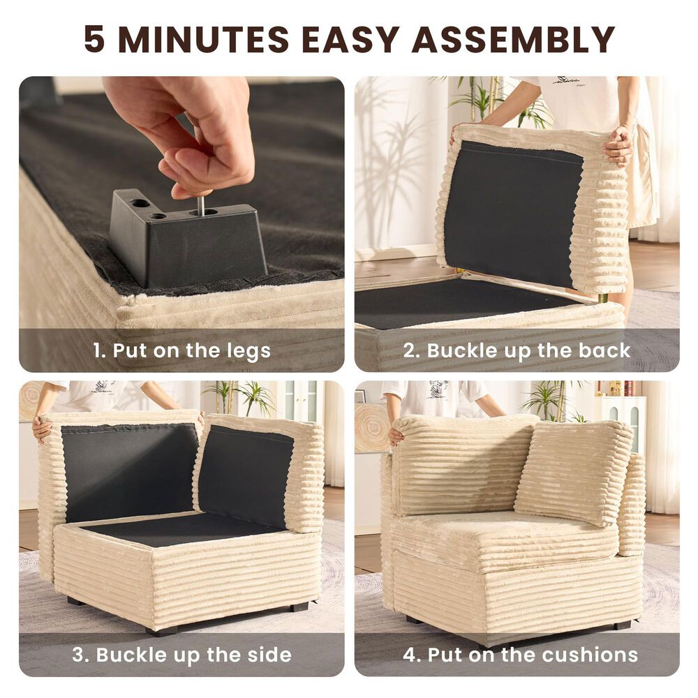 HOMLUX 9-Piece Mod L-Sectional with Chaise in Beige, , large