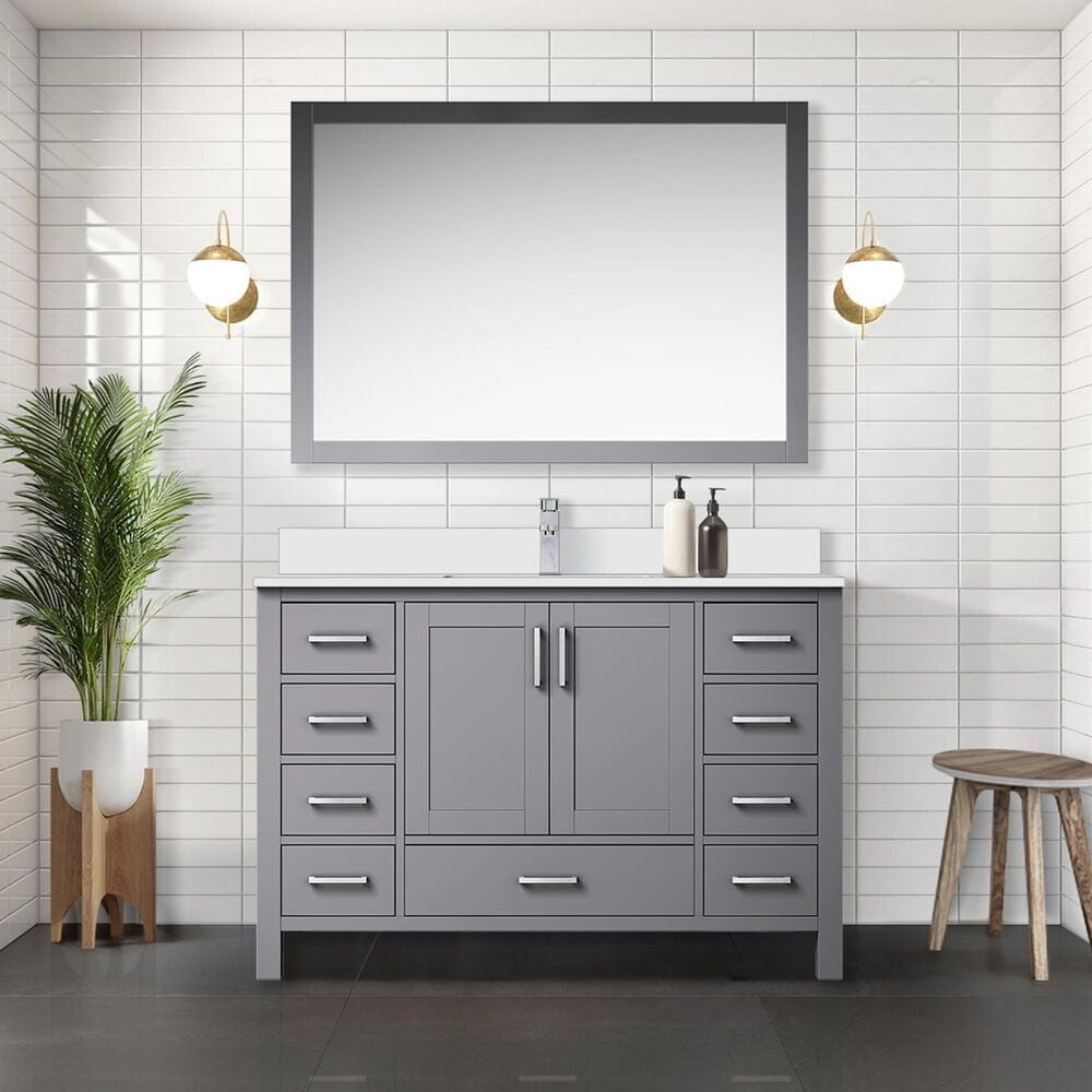 Lexora Home Jacques 48&quot; Single Bathroom Vanity in Dark Grey with 2 cm White Cultured Marble Top and Rectangular Sink, , large