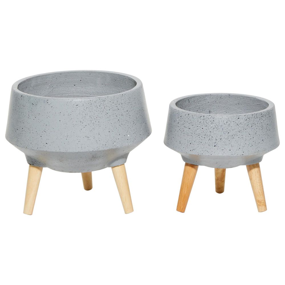 Maple and Jade Contemporary Wood Planter Grey Set of 2, , large