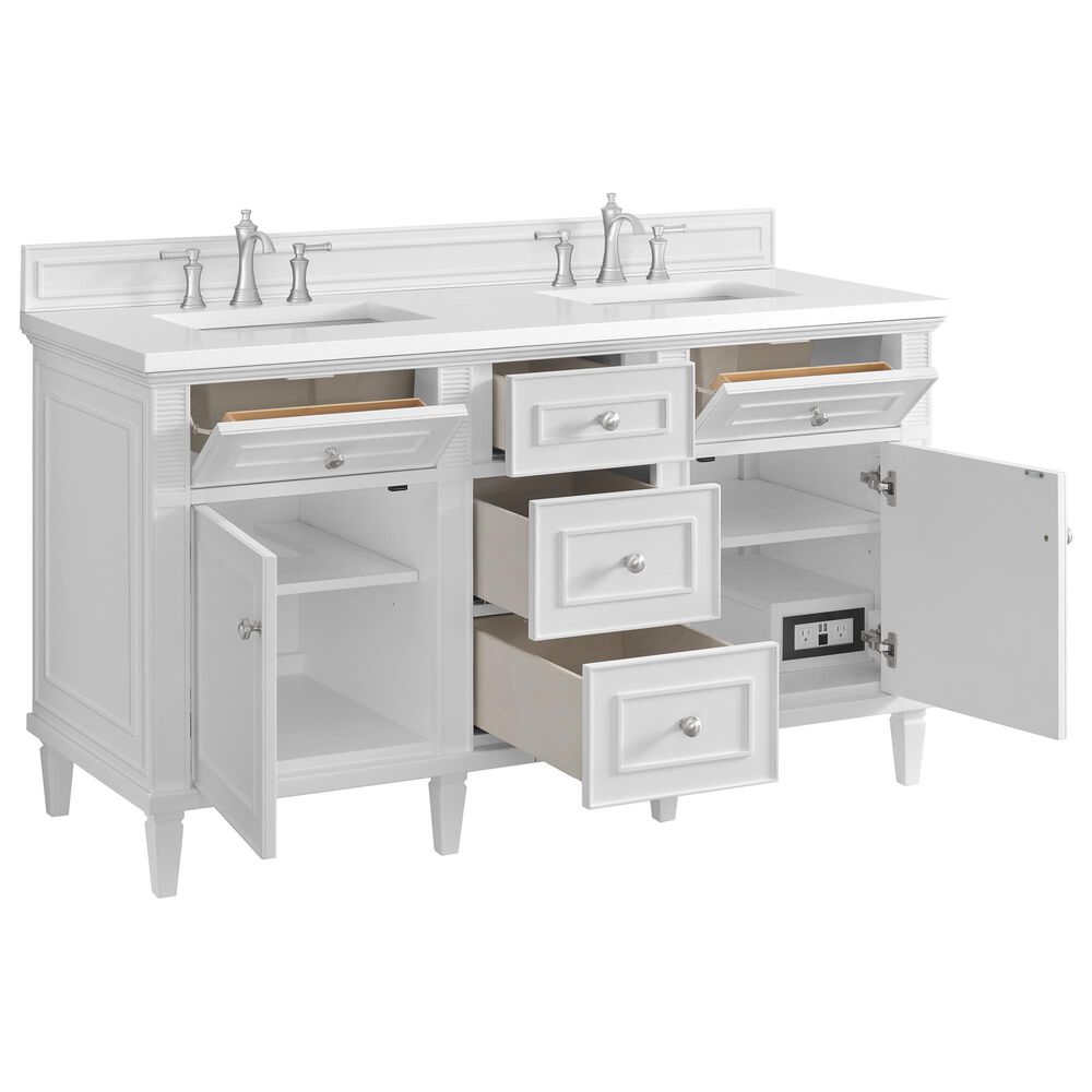 James Martin Vanities Lorelai 60&quot; Double Vanity in Bright White with 3 cm White Zeus Quartz Top, , large