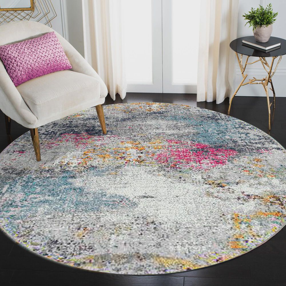 Amer Rugs Montana 7&#39;6&quot; Round Blue and Pink Area Rug, , large