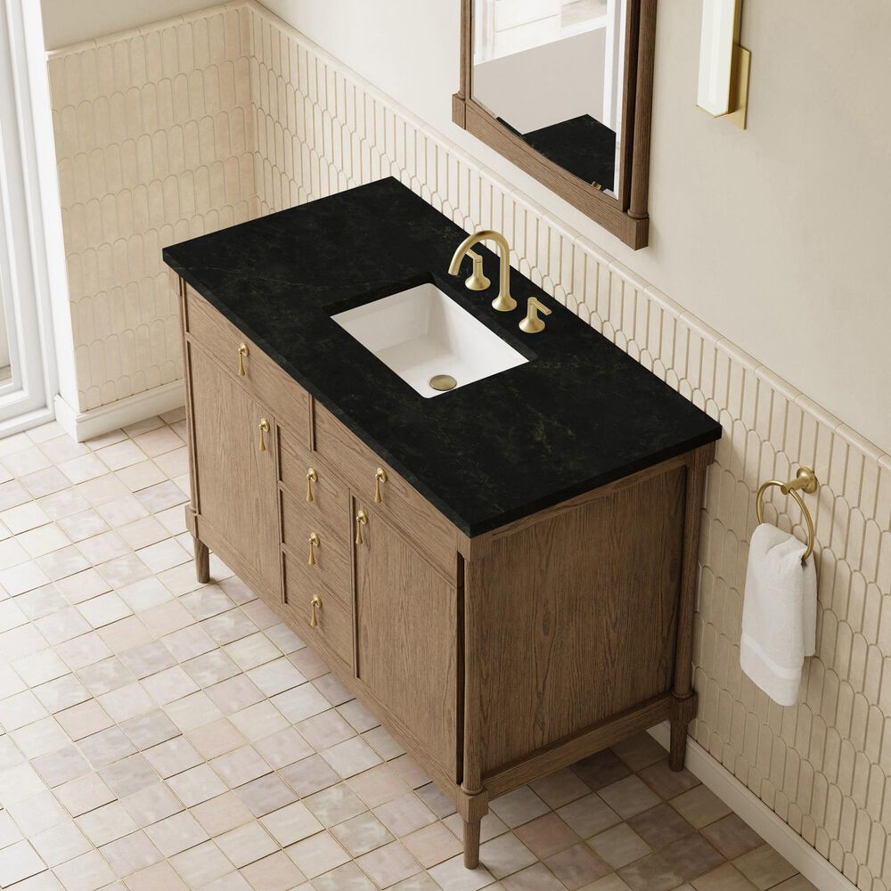 James Martin Kinnsden 48" Single Bathroom Vanity in Weathered Oak with 3 cm Phantome Eclos Top and Rectangular Sink, , large