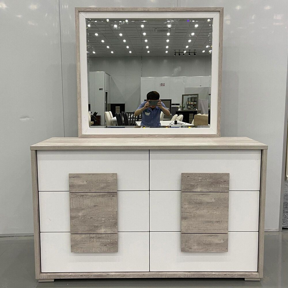 Mayberry Hill San Matteo 6-Drawer Dresser and Mirror in White and Ash Grey, , large