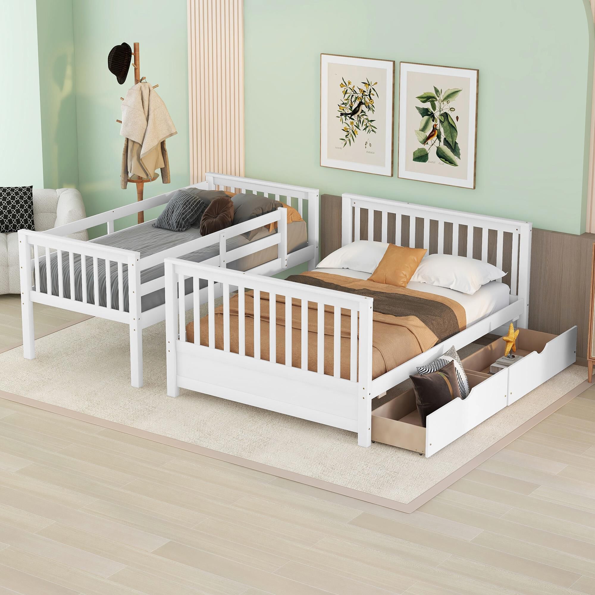 Hearth and Haven Allen Twin Over Full Storage Bunk Bed in White NFM