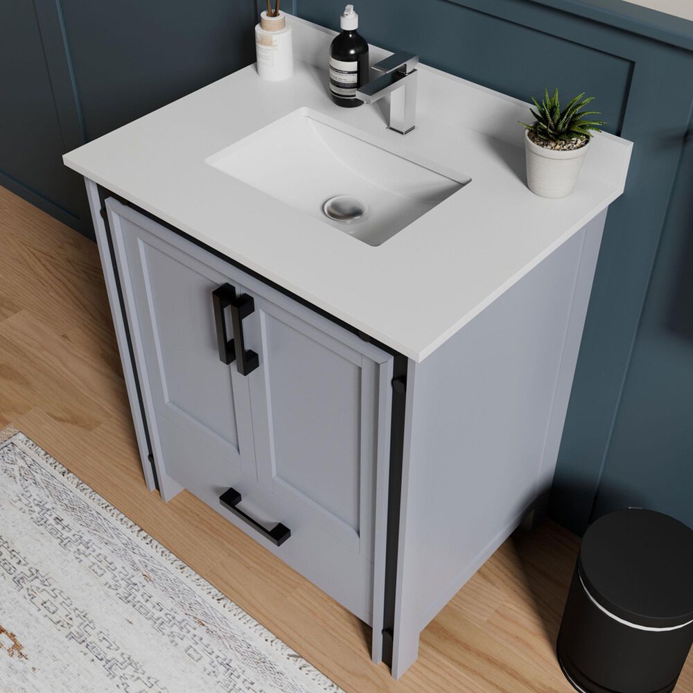 Lexora Home Ziva 30&quot; Single Bathroom Vanity in Dark Grey with 2 cm White Cultured Marble Top and Rectangular Sink, , large