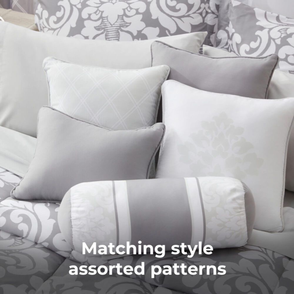 Jiangsu Royal Home Rosalia Damask 24-Piece King Bed-in-a-Bag Microfiber Comforter Set in Gray, , large