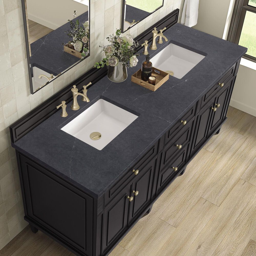 James Martin Vanities Lorelai 72&quot; Double Vanity in Black Onyx with 3 cm Charcoal Soapstone Quartz Top, , large