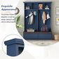 HOMLUX 6-Hook Hall Tree with Wood Grain Bench in Blue, , large