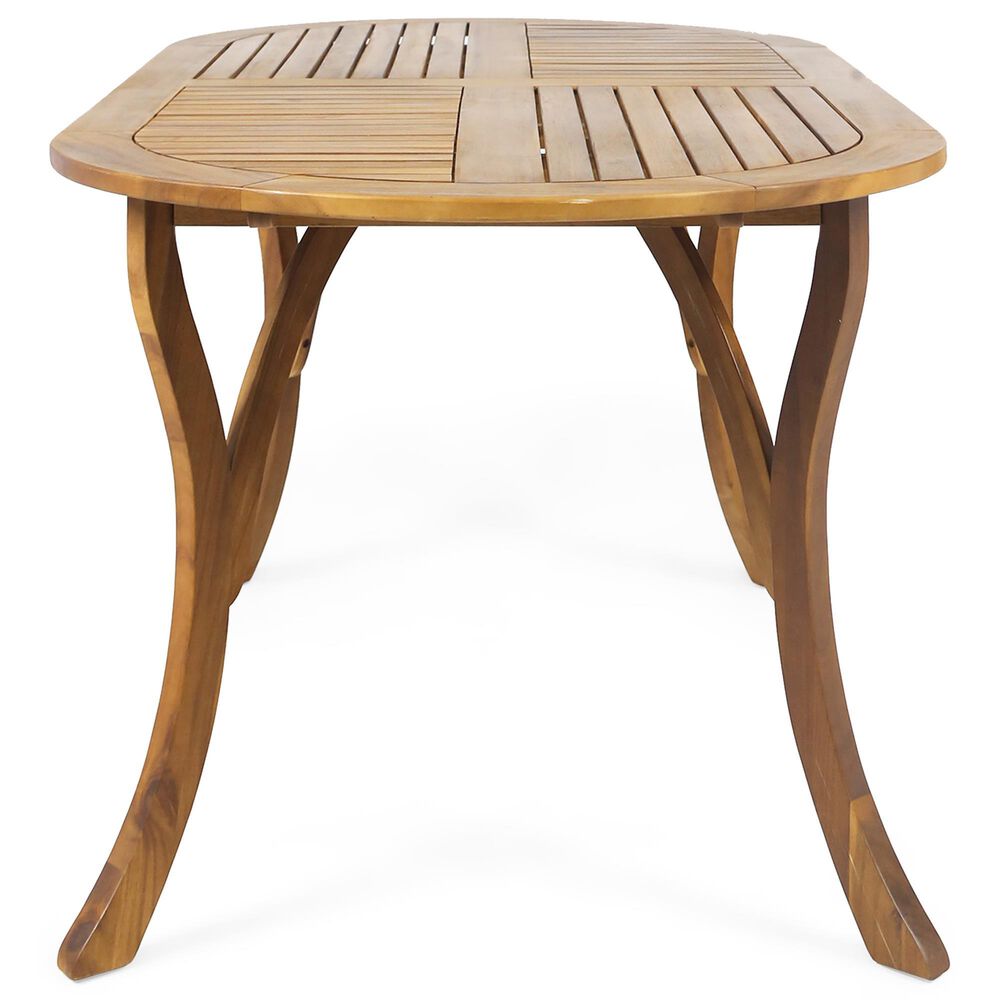 Hearth and Haven 70&quot; Outdoor Oval Dining Table with Slatted Tabletop and Curved Y-Shaped Legs in Teak, , large