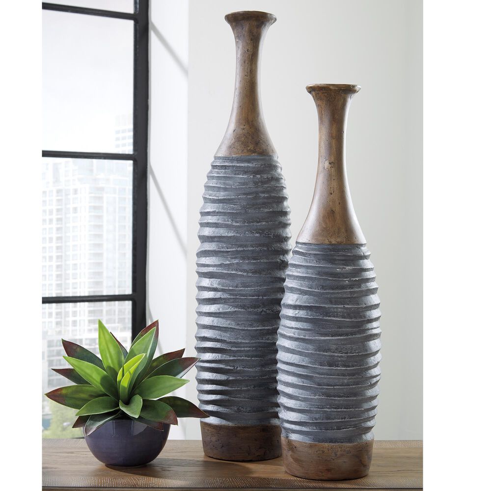 Ashley Blayze 2-Piece Vase Set in Antique Gray and Brown, , large