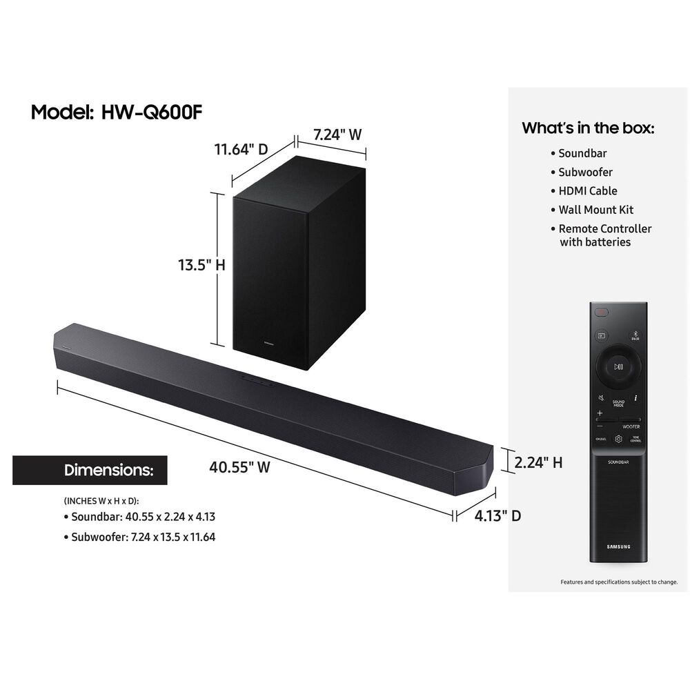Samsung Q-Series 3.1.2 Channel 40.55&quot; Soundbar with Wireless Subwoofer in Titan Black, , large