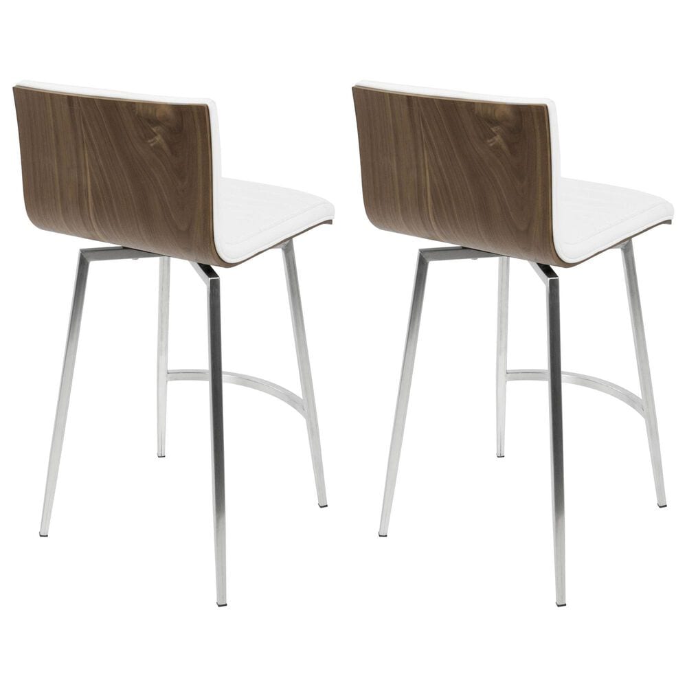 Lumisource Mason Swivel Counter Stool with White Cushion in Stainless Steel and Walnut &#40;Set of 2&#41;, , large