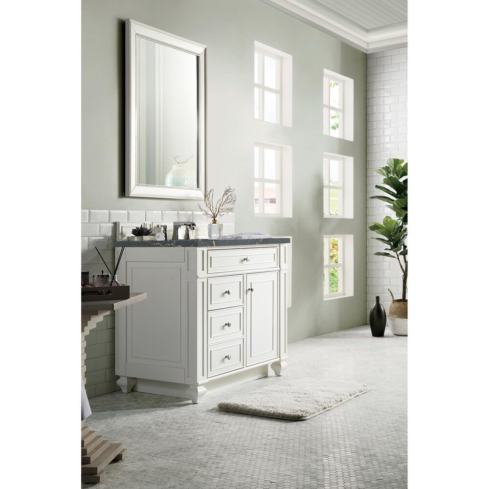 James Martin Vanities Bristol 36" Single Bathroom Vanity in Bright White with 3 cm Parisien Bleu Quartz Top and Rectangular Sink, , large