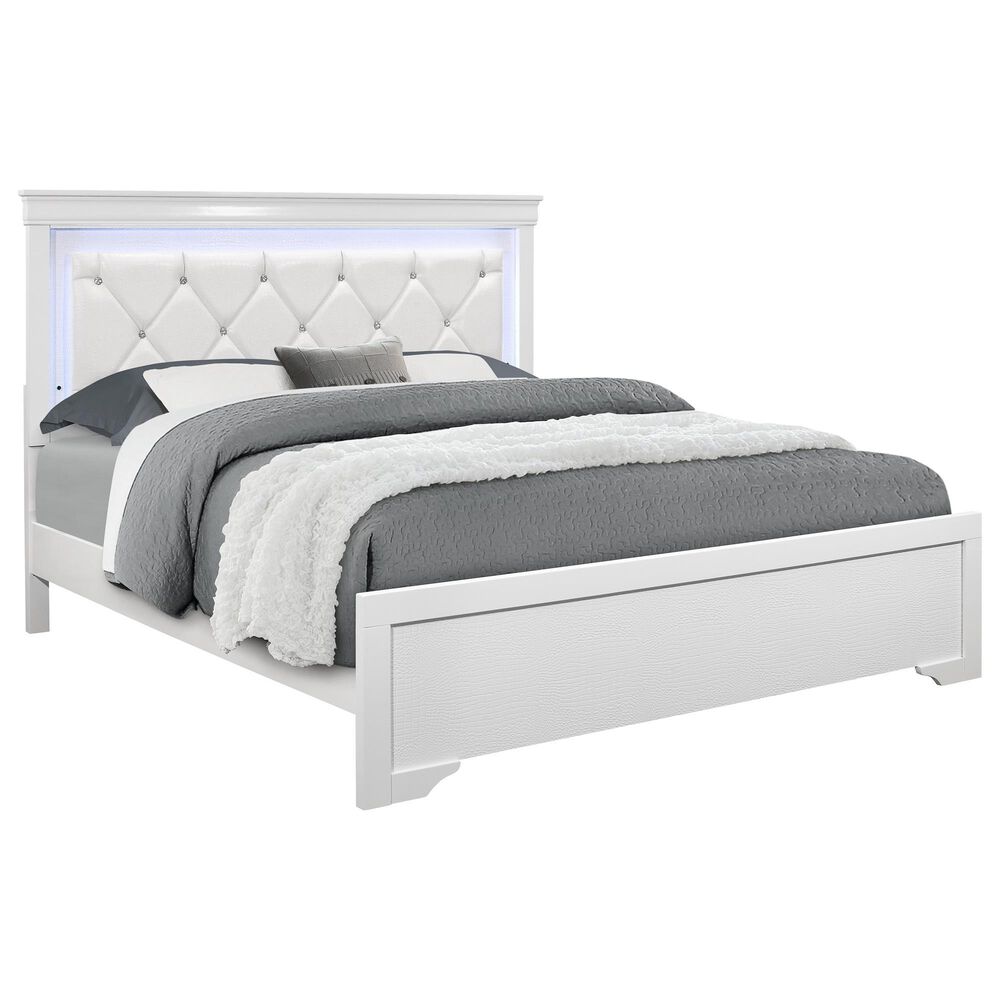 Global Furniture USA Pompei King Bed in Metallic White, , large