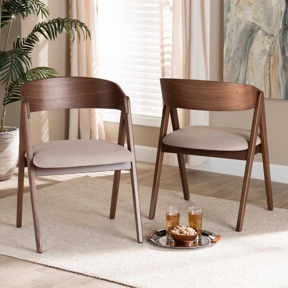 Baxton Studio Danton Arm Chair with Beige Cushion in Walnut Brown (Set of 2), , large