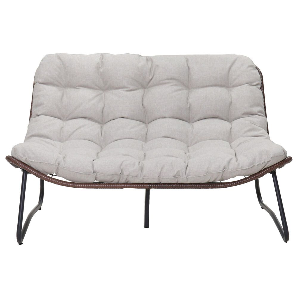 Hearth and Haven Outdoor Glider Loveseat with Cushion and Brown Wicker in Gray, , large