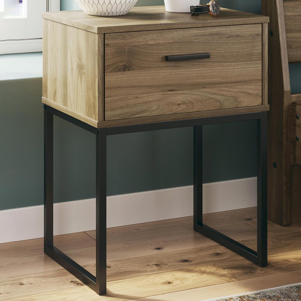 Ashley Deanlow 1-Drawer Nightstand in Honey Brown and Dark Pewter, , large