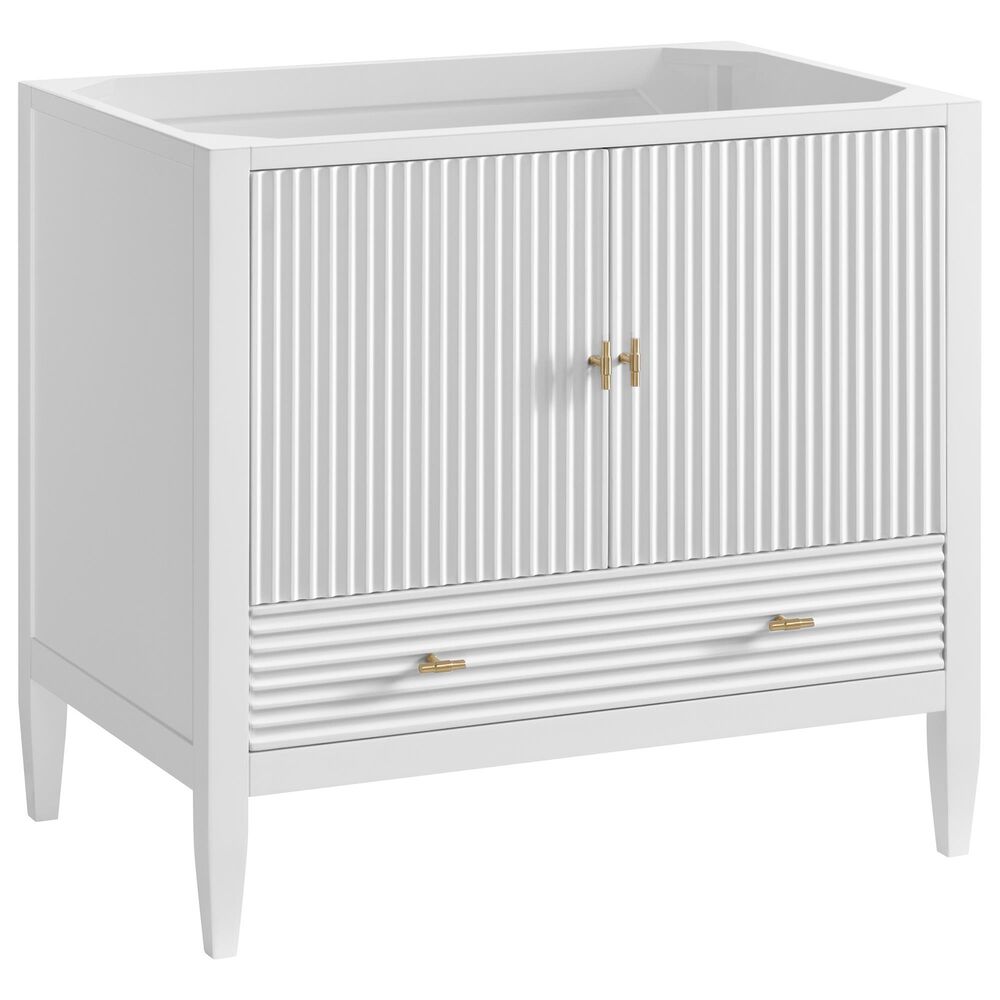 James Martin Vanities Myrrin 36&quot; Vanity in Bright White with 3 cm Victorian Silver Quartz Top, , large