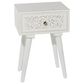Maple and Jade Intricately Carved Single Drawer Scroll Accent End Table in Distressed White, , large
