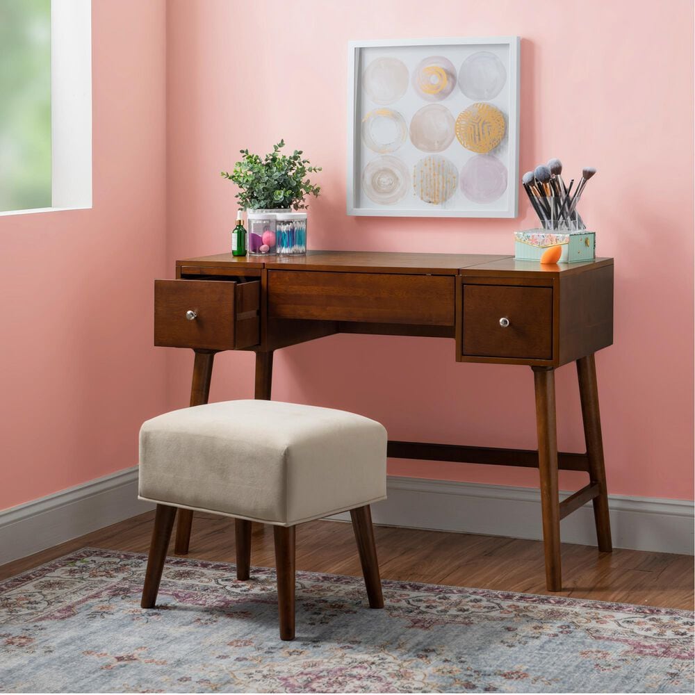 Linon Home Decor Viola Vanity with Stool in Walnut, , large