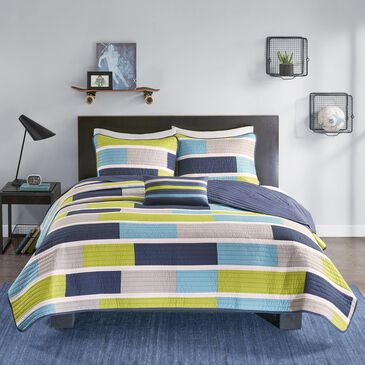 Hampton Park Bradley 3-Piece Twin/Twin XL Reversible Coverlet Set in Blue and Lime Green, , large