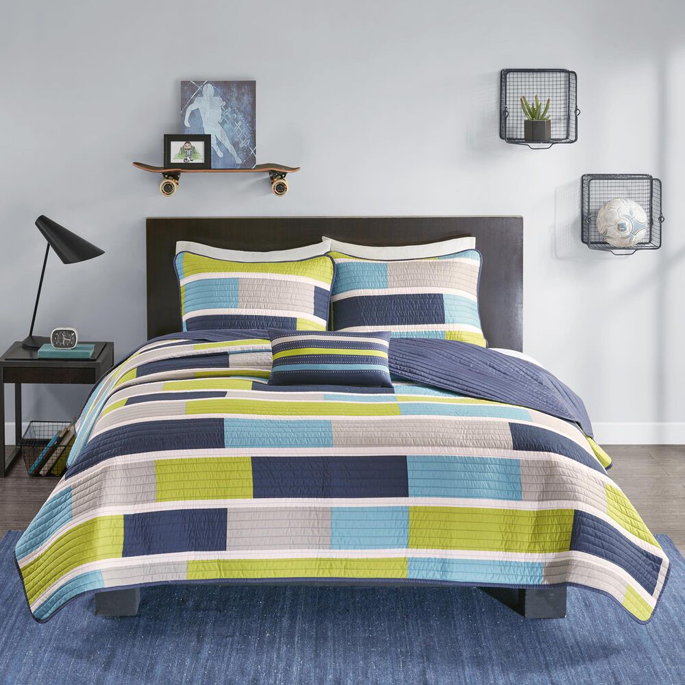Hampton Park Bradley 3-Piece Twin/Twin XL Reversible Coverlet Set in Blue and Lime Green, , large