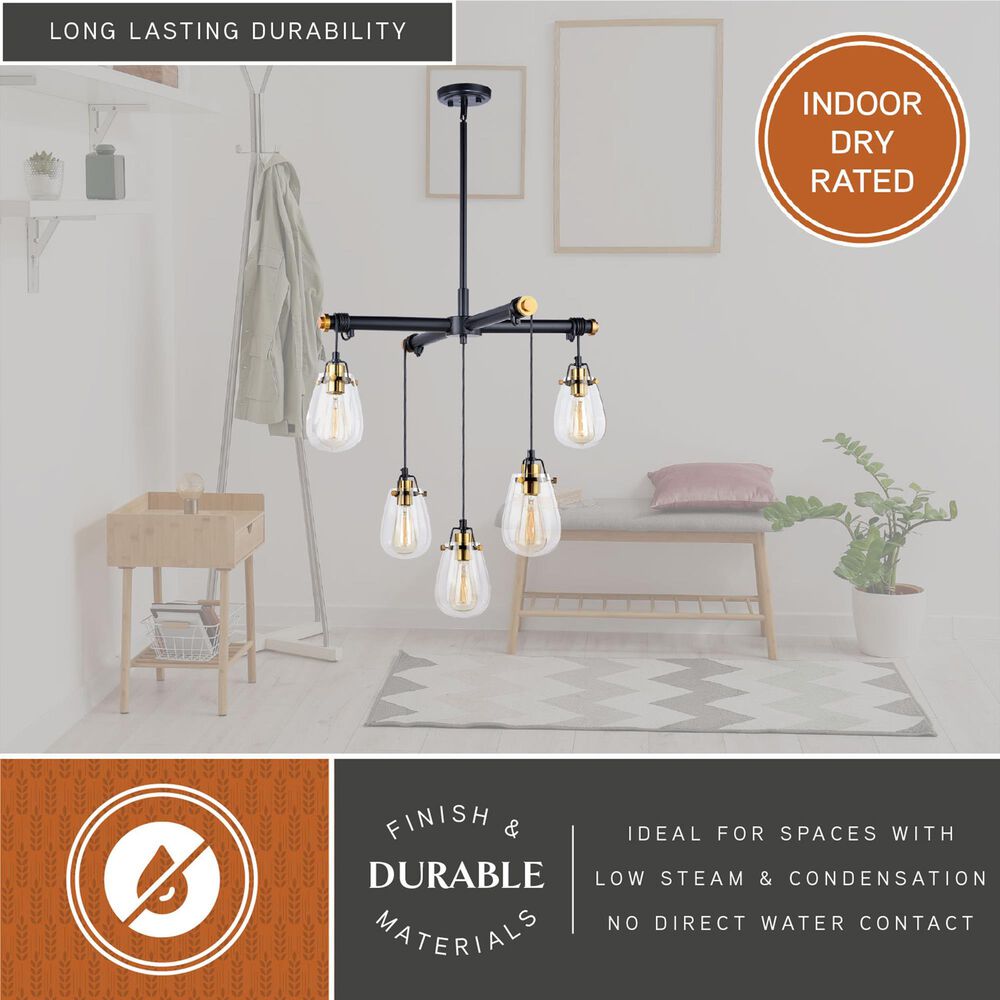 Vaxcel Kassidy 5-Light Chandelier in Black and Natural Brass, , large