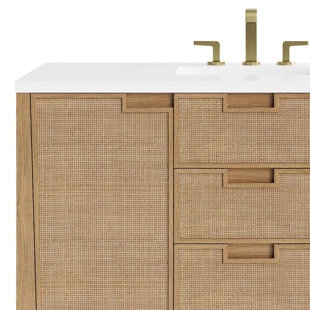 James Martin Vanities Solene 48" Single Bathroom Vanity in Seaside Oak with 3 cm White Zeus Quartz Top and Rectangular Sink, , large