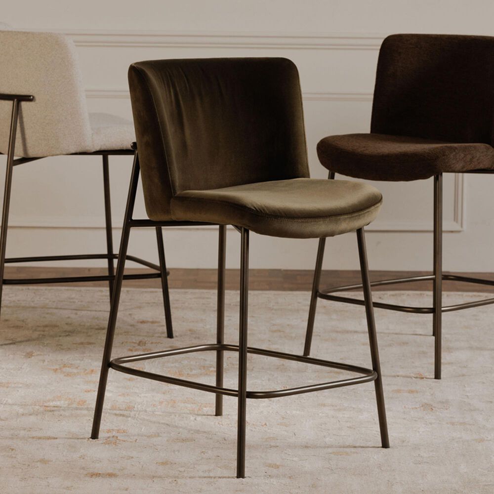 Moe's Home Collection Early Barstool with Dark Brown Upholstery in Blackened Bronze, , large