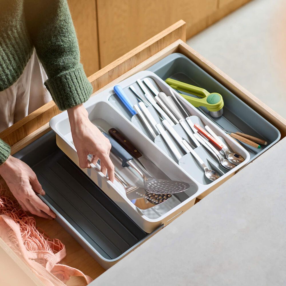 Joseph Joseph DrawerStore Expanding Tiered Cutlery, Utensil and Gadget Organizer in Grey and Stone, , large