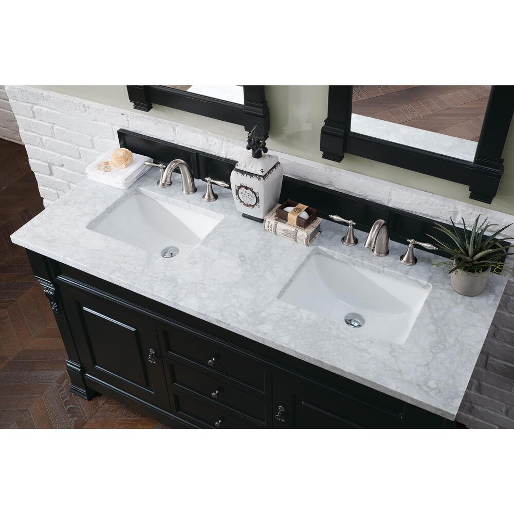 James Martin Vanities Brookfield 60&quot; Double Bathroom Vanity in Antique Black with 3 cm Carrara White Marble Top and Rectangle Sink, , large
