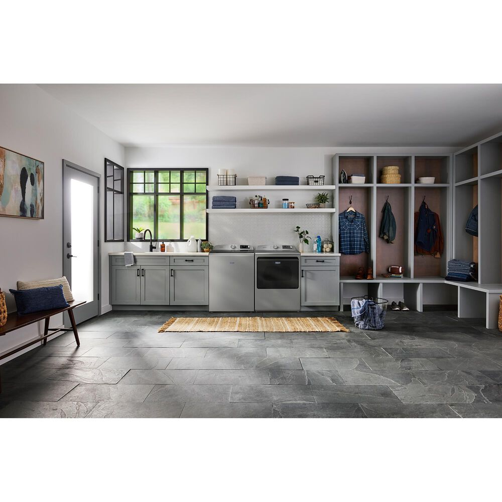 Maytag 5.3 Cu. Ft. Smart Top Load Washer and 7.4 Cu. Ft. Smart Gas Top Load Dryer Laundry Pair in Classic Silver, , large
