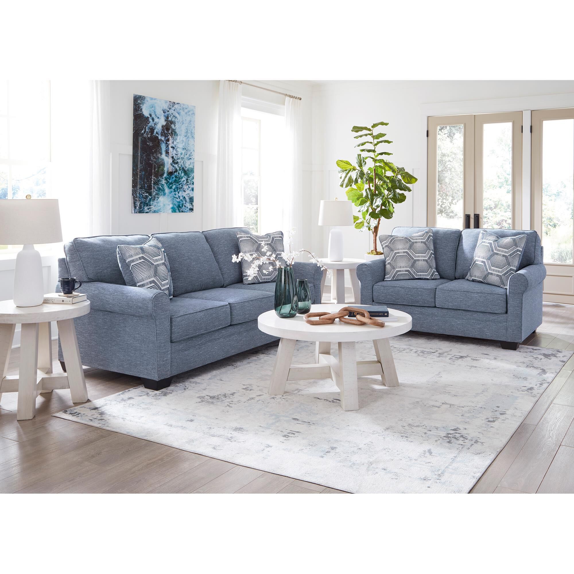 Ashley Carissa Manor Stationary Queen Sofa Sleeper in Denim