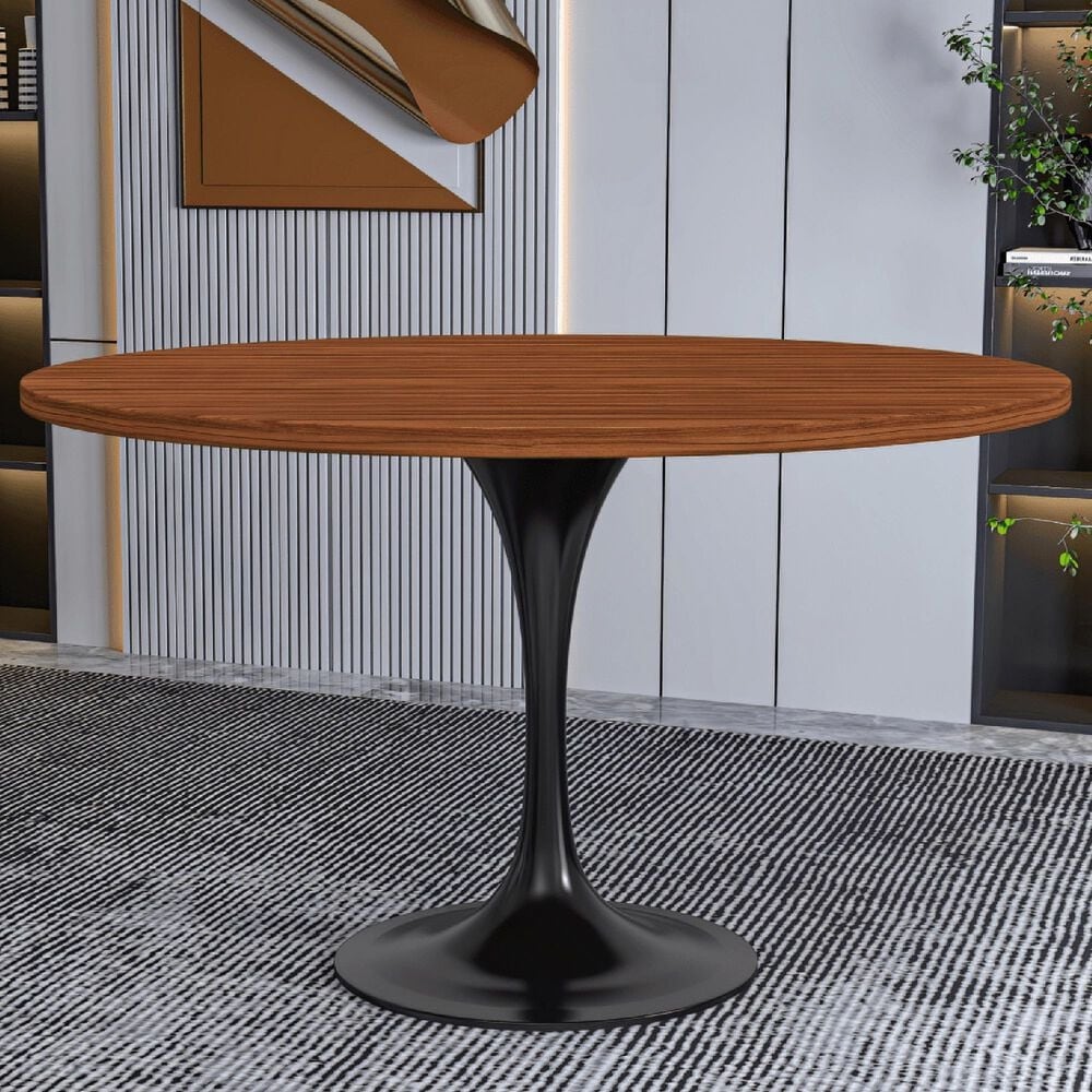 Leisuremod LeisureMod Verve Collection 48 Round Dining Table, Black Base with Cognac Brown MDF Top, , large