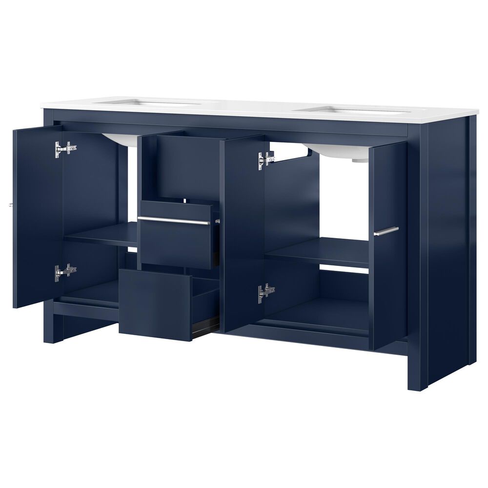 Lexora Home Lafarre 60&quot; Double Bathroom Vanity in Navy Blue with 2 cm White Quartz Top and Rectangular Sinks, , large