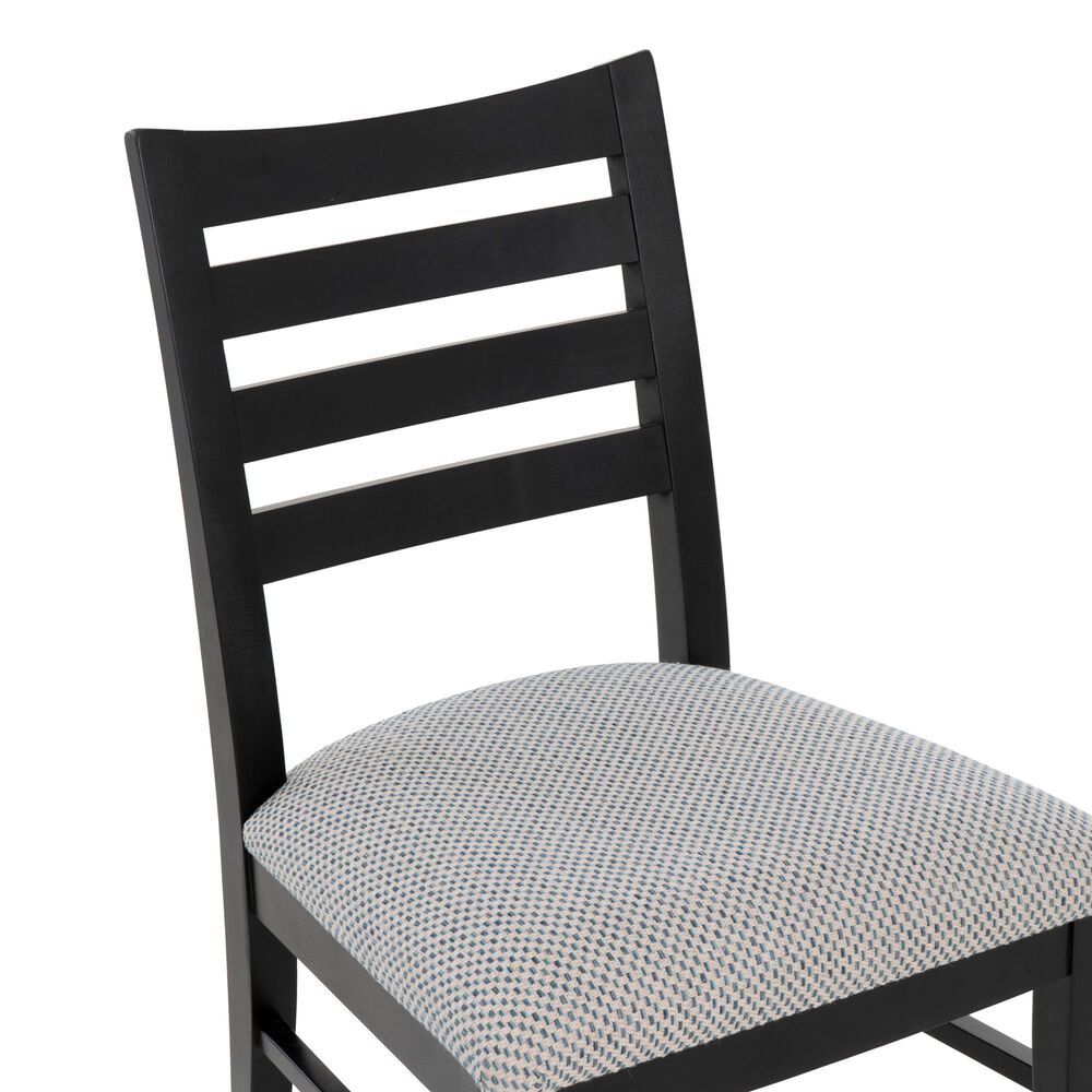 Linon Home Decor Flynn Side Chair with Blue and Beige Fabric Cushion in Black (Set of 2), , large