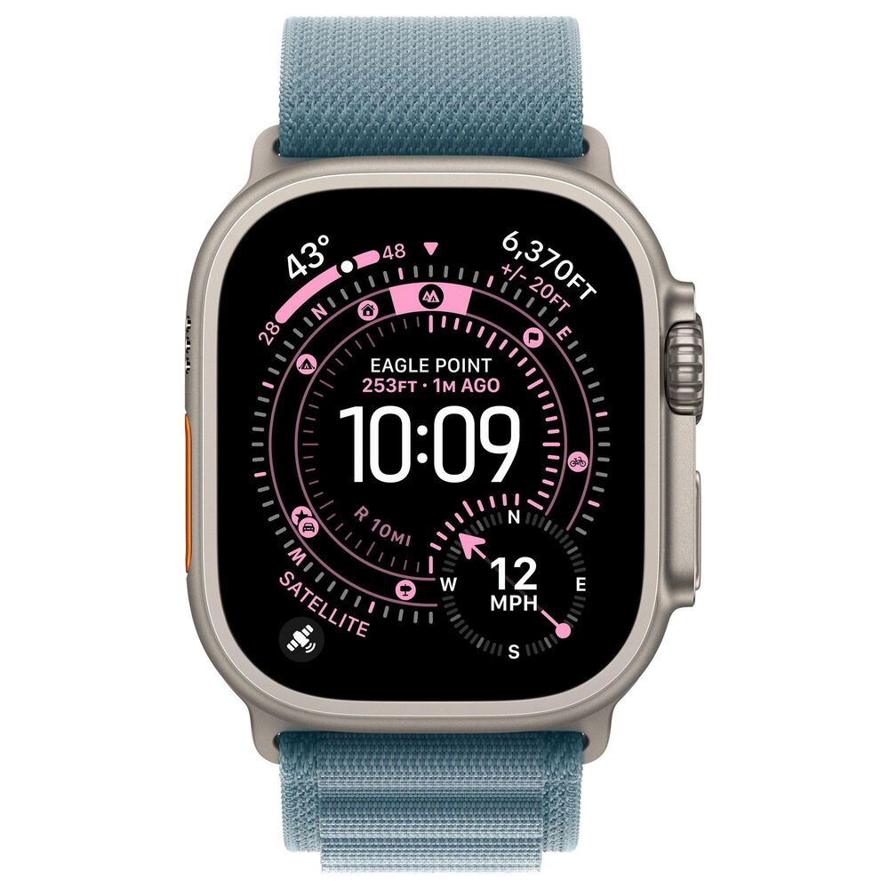 Apple Watch Ultra 3 (GPS+Cellular) 49mm Titanium Case with Light Blue Alpine Loop - Small in Natural and 2-Year AppleCare+, , large