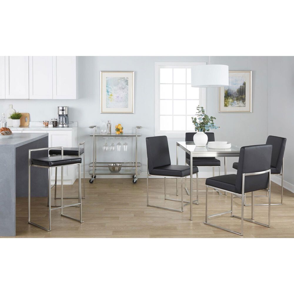 Lumisource Fuji Side Chair with Black Faux Leather Cushion in Brushed Stainless Steel &#40;Set of 2&#41;, , large