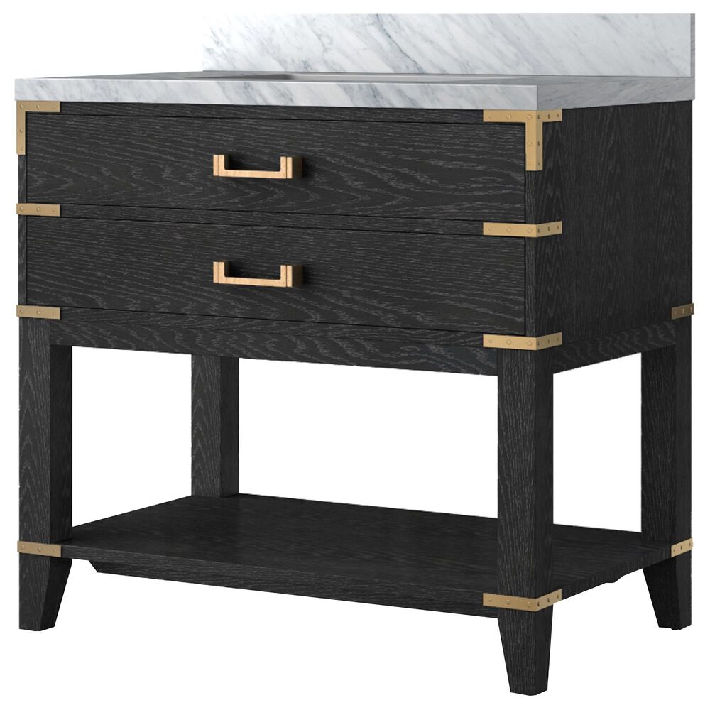 Lexora Home Norwalk 36" Single Bathroom Vanity in Black Oak with White Carrara Marble Top and Rectangle Sink, , large