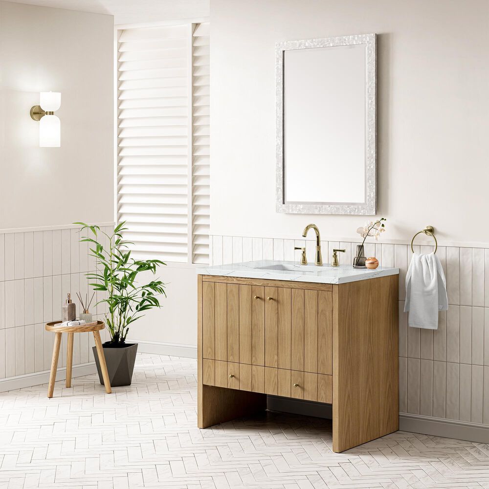 James Martin Vanities Hudson 36&quot; Single Bathroom Vanity in Light Natural Oak with 3 cm Ethereal Noctis Quartz Top and Rectangular Sink, , large