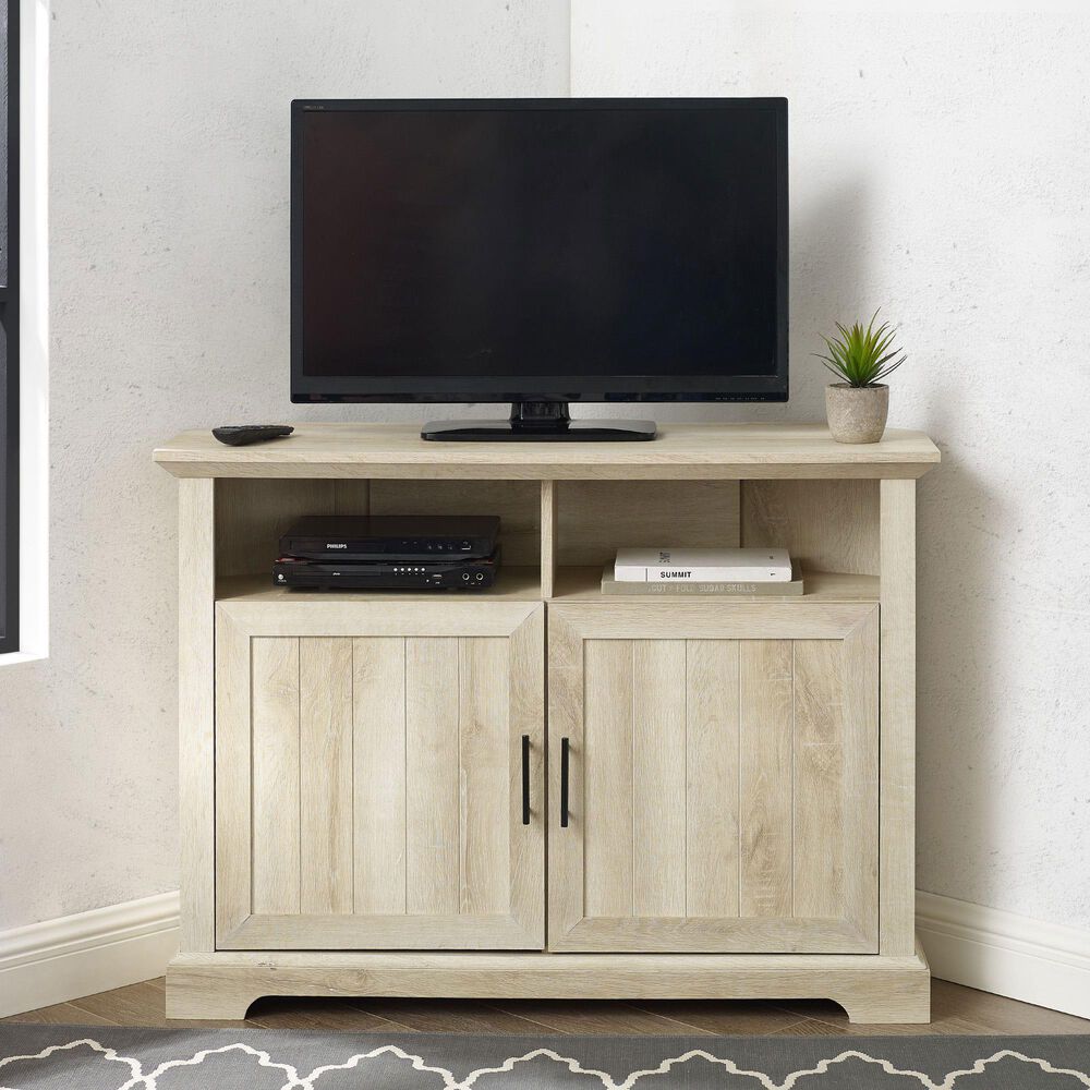 Walker Edison Columbus 44&quot; Corner TV Stand in White Oak, , large