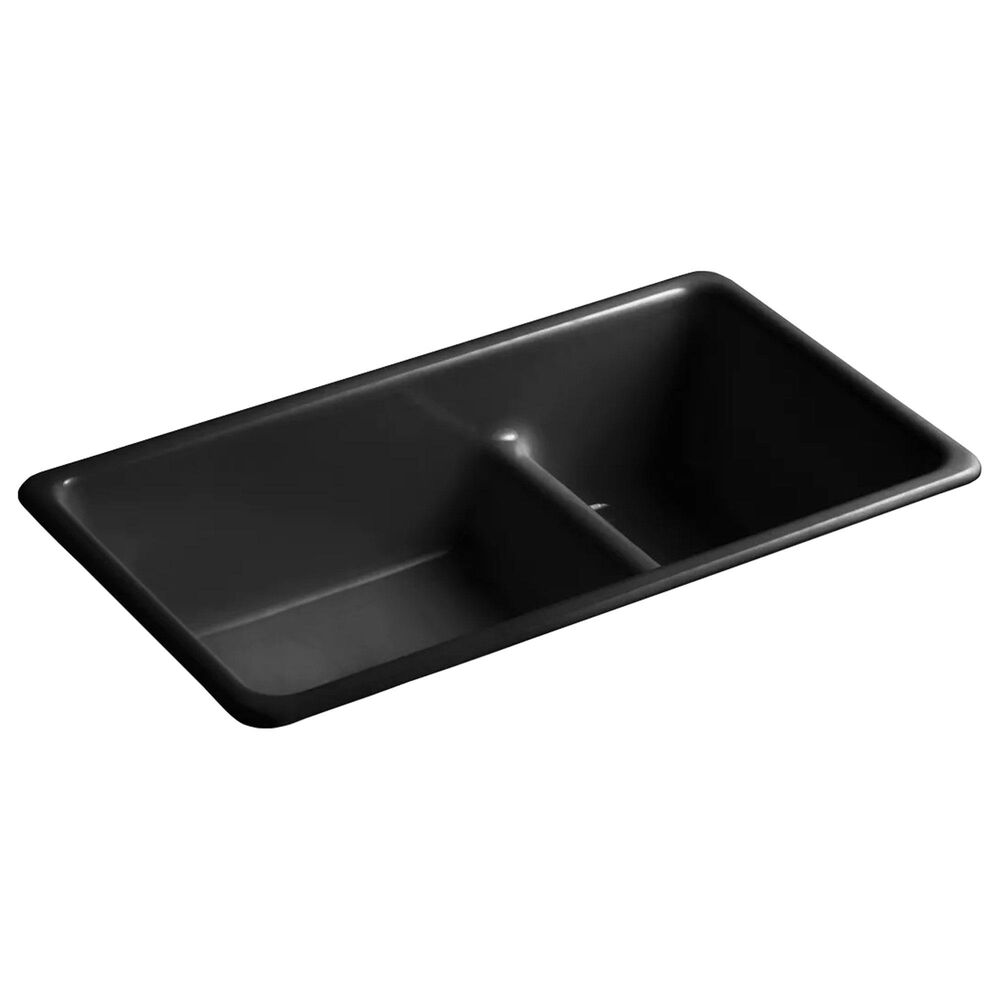 Kohler Iron-Tones Smart Divide 33" Top-Undermount Double Bowl Kitchen Sink in Black, , large