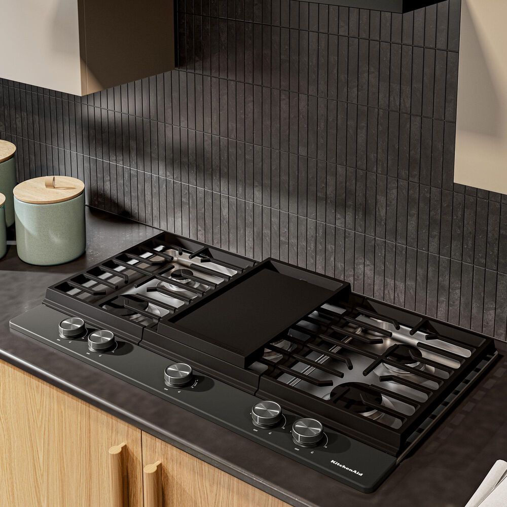 KitchenAid 36" Gas Cooktop with Backlit Knobs and Griddle in Black Ore, , large