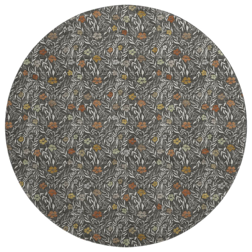 Dalyn Rug Company Soft Essentials Floral Graphite 8" Round Indoor/Outdoor Area Rug, , large